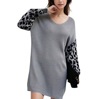 Women's Leopard Print Sleeve Knit Tunic Sweater