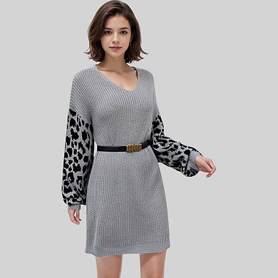 Women's Leopard Print Sleeve Knit Tunic Sweater