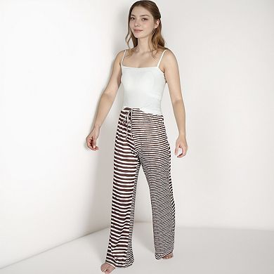 Women's Striped Drawstring Lounge Pants with Wide Leg and Soft Stretch Fabric