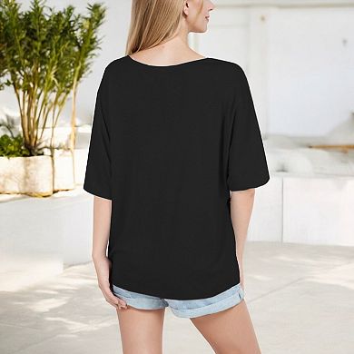 Women's Color Block V-Neck Oversized T-Shirt with Drop Shoulders