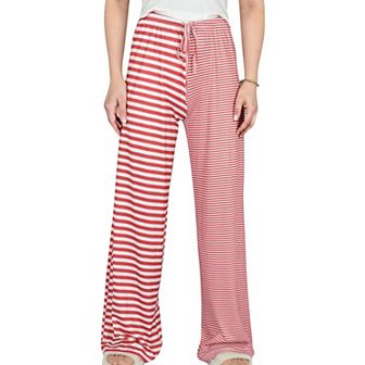 Women's Striped Drawstring Lounge Pants with Wide Leg and Soft Stretch Fabric