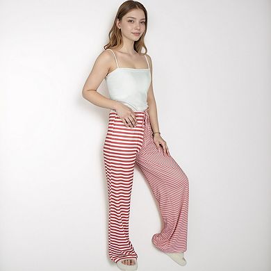 Women's Striped Drawstring Lounge Pants with Wide Leg and Soft Stretch Fabric