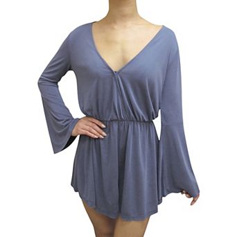 Women's Long Sleeve V-Neck Romper with Flowy Bell Sleeves
