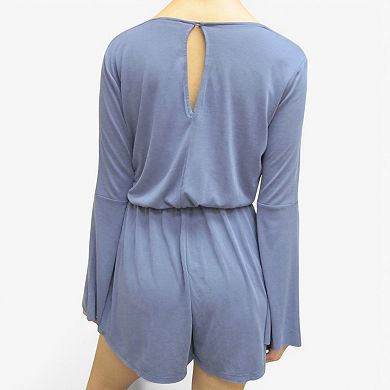 Women's Long Sleeve V-Neck Romper with Flowy Bell Sleeves