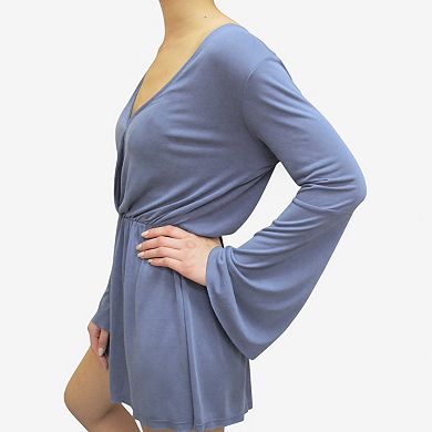 Women's Long Sleeve V-Neck Romper with Flowy Bell Sleeves