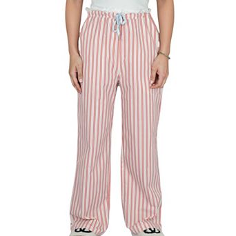 Women's Vertical Stripe Lounge Pants with Drawstring Waist and Relaxed Fit