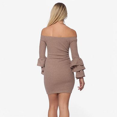 Women's Off-Shoulder Bodycon Dress with Tiered Ruffle Long Sleeves