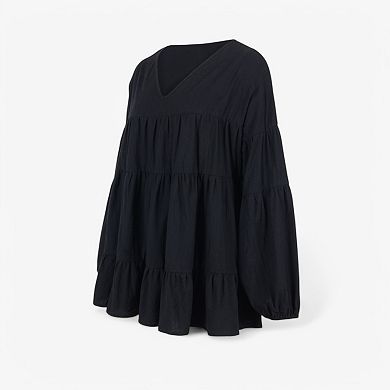 Women's Tiered Babydoll Blouse with Long Balloon Sleeves