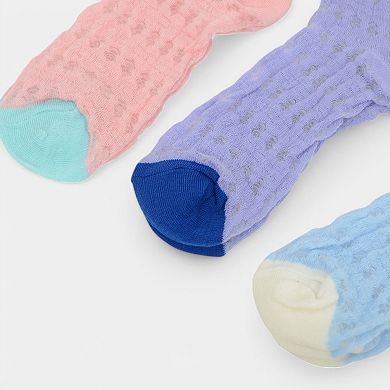 Women's Textured Knit Crew Socks with Color Block Cuffs and Toe Accents