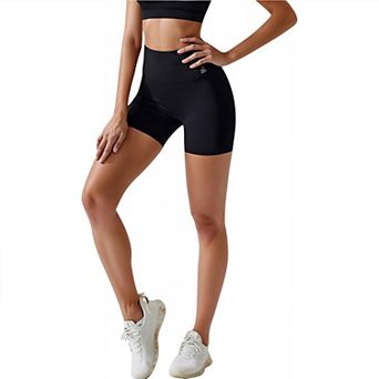 Women's High Waist Biker Shorts with Seamless Waistband and Compression Fit