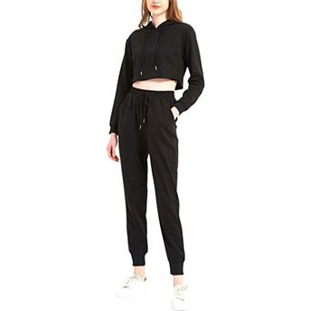 Women's Tracksuit Set Cropped Hoodie Sweatshirt and Drawstring Sweatpants Set 2 pc