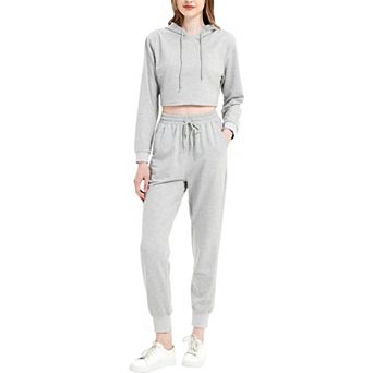 Women's Tracksuit Set Cropped Hoodie Sweatshirt and Drawstring Sweatpants Set 2 pc