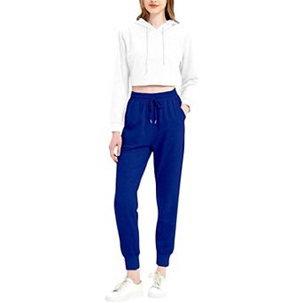 Women's Tracksuit Set Cropped Hoodie Sweatshirt and Drawstring Sweatpants Set 2 pc