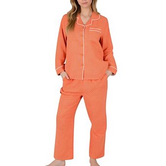 Women's Polka Dot Pajama Set with Button-Up Top Contrast Piping and Relaxed Fit Matching Pants
