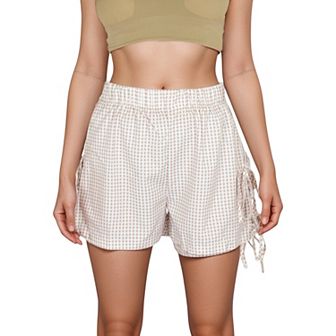 Women's Gingham Lounge Shorts with Elastic Waistband Adjustable Side Tie Details