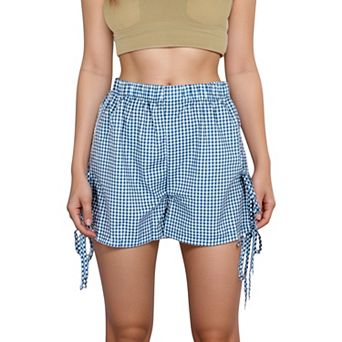 Women's Gingham Lounge Shorts with Elastic Waistband Adjustable Side Tie Details