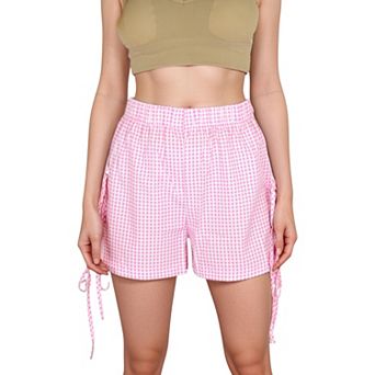 Women's Gingham Lounge Shorts with Elastic Waistband Adjustable Side Tie Details