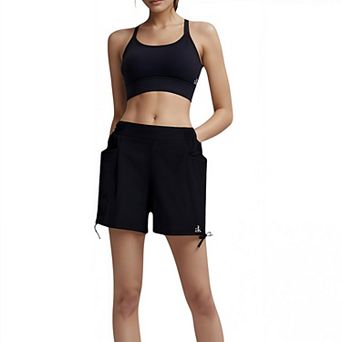 Women's Active Shorts with Elastic Side Waistband Large Pockets and Adjustable Drawstring Hem