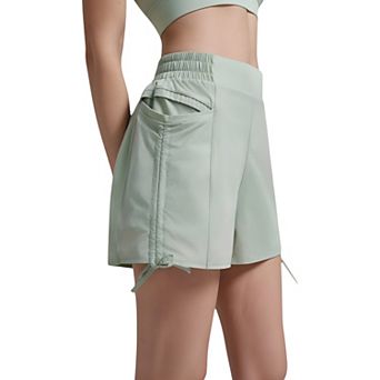 Women's Active Shorts with Elastic Side Waistband Large Pockets and Adjustable Drawstring Hem