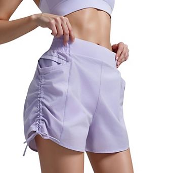Women's Active Shorts with Elastic Side Waistband Large Pockets and Adjustable Drawstring Hem