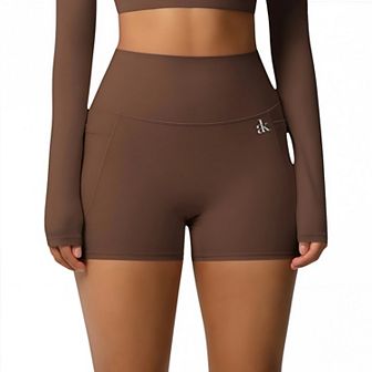 Women's Active Shorts with Stretch Compression Fit Seamless Construction and Side Pocket Detail