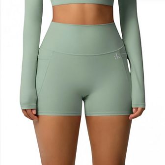 Women's Active Shorts with Stretch Compression Fit Seamless Construction and Side Pocket Detail