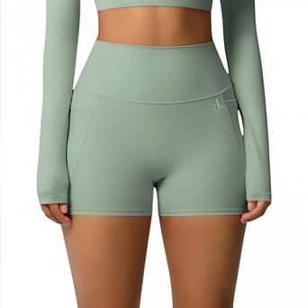Women's Active Shorts with Stretch Compression Fit Seamless Construction and Side Pocket Detail