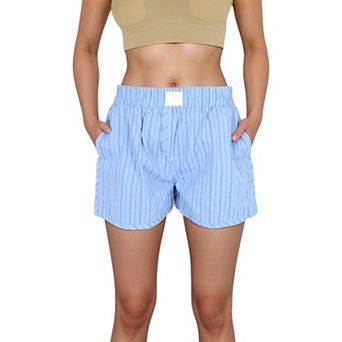 Women's Vertical Stripe Lounge Shorts with Elastic Waistband Faux Fly Front