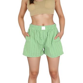 Women's Vertical Stripe Lounge Shorts with Elastic Waistband Faux Fly Front