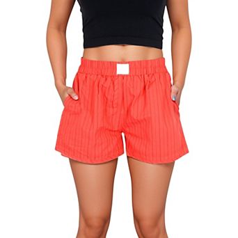 Women's Vertical Stripe Lounge Shorts with Elastic Waistband Faux Fly Front