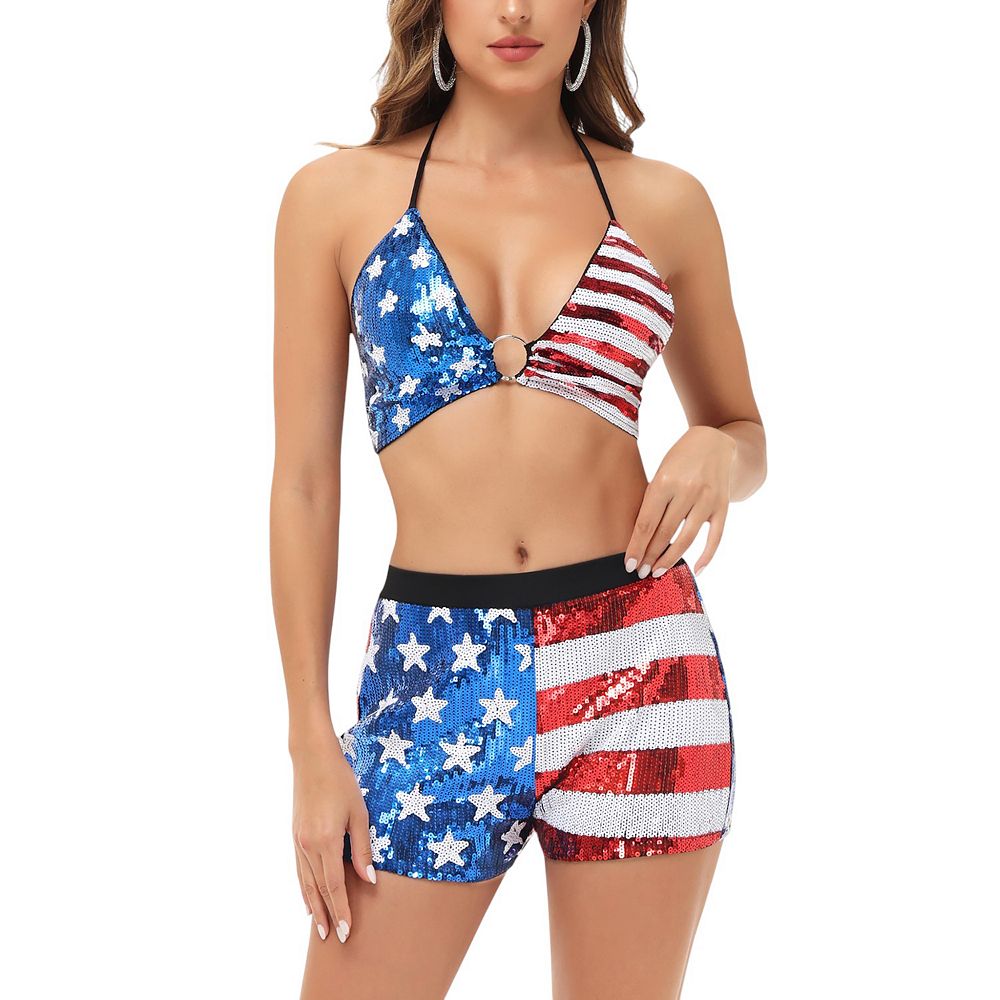 2 Piece Girls Star Flag Top & Shorts
