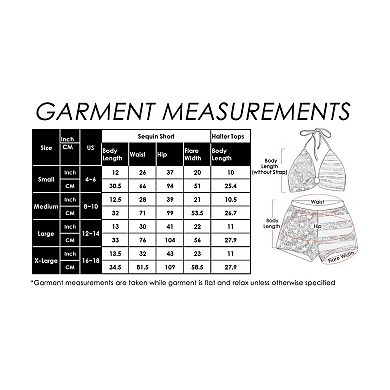 Women's Flag Sequin Halter Top and Shorts Set with Stars and Stripes Design