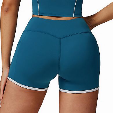 Women's Active High Waist Biker Shorts with Contrast Piping and Seamless Stretch Fabric