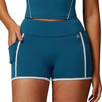 Women's Active High Waist Biker Shorts with Contrast Piping and Seamless Stretch Fabric