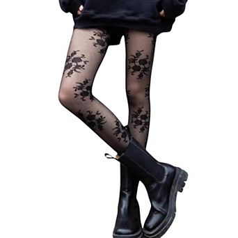 Women's Sheer Floral Pattern Tights Lightweight Mesh Legwear with Stretchy Fit and Subtle Texture
