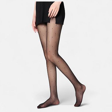 Women's Sheer Tights with Allover Polka Dot Pattern and Reinforced Toe Detail