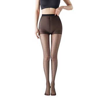 Women's Sheer Tights with Allover Polka Dot Pattern and Reinforced Toe Detail