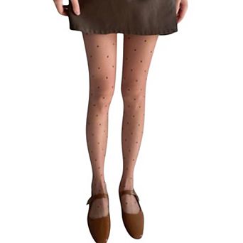 Women's Sheer Tights with Allover Polka Dot Pattern and Reinforced Toe Detail