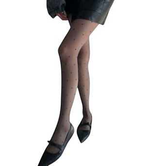 Women's Sheer Tights with Allover Polka Dot Pattern and Reinforced Toe Detail