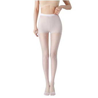 Women's Sheer Tights with Allover Polka Dot Pattern and Reinforced Toe Detail