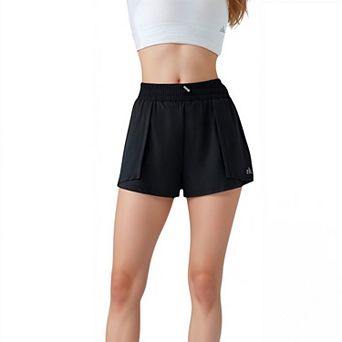 Women's High Waist Athletic Shorts with Pleated Side Panels and Stretchy Wideband Waist
