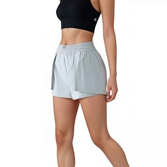 Women's High Waist Athletic Shorts with Pleated Side Panels and Stretchy Wideband Waist