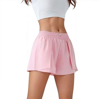 Women's High Waist Athletic Shorts with Pleated Side Panels and Stretchy Wideband Waist