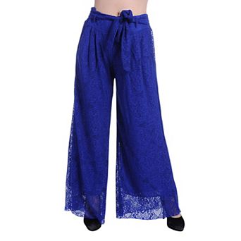 Women's High Waist Lace Wide Leg Pants with Tie Waist and Lined Shorts