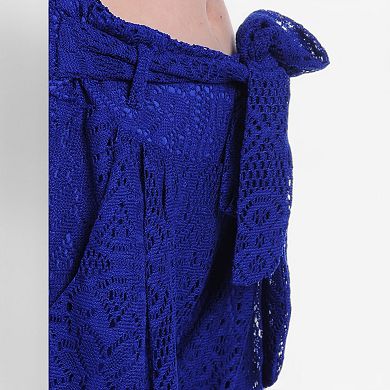 Women's High Waist Lace Wide Leg Pants with Tie Waist and Lined Shorts