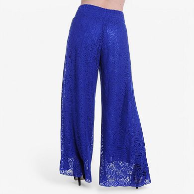 Women's High Waist Lace Wide Leg Pants with Tie Waist and Lined Shorts