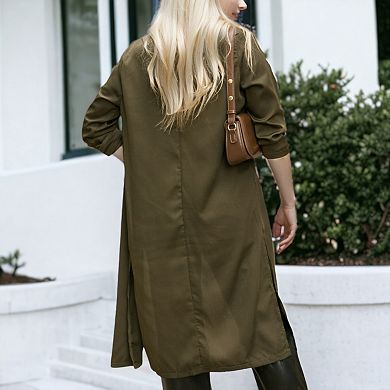 Women's Button Up Collar Breezy Cardigan Coat