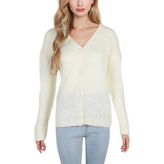 Women's Button-Up Cardigan V-Neck Long Sleeve with Ribbed Hem