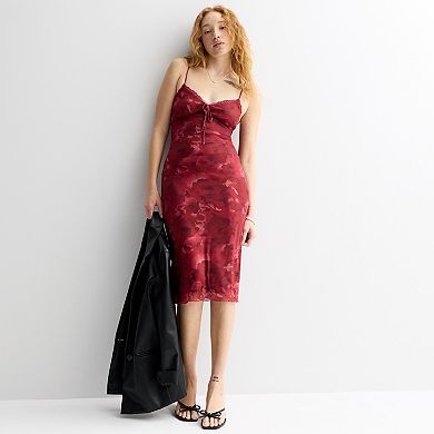 Juniors' Live To Be Spoiled Lace Trim Sleeveless Mesh Midi Dress