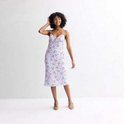 white christmas dresses FLORAL LACE MESH MIDI DRESS- PINK/WHITE – Shop Movida main image 1